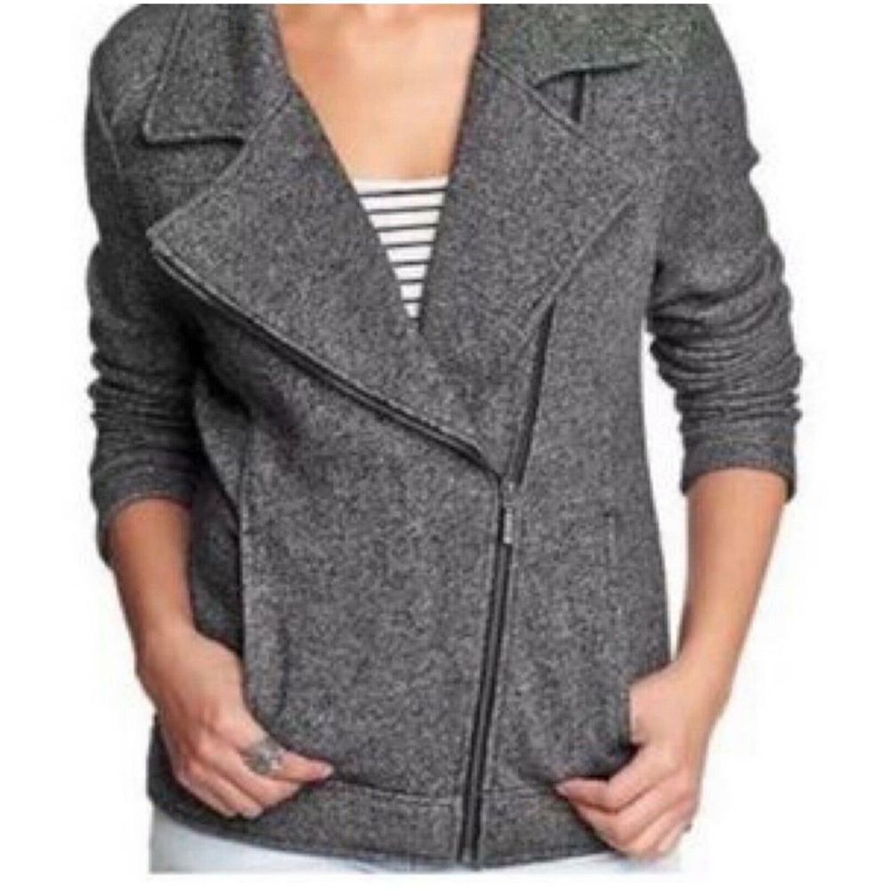 Catherine Malandrino Runway Style Gray Tweed Moto Jacket sz L EUC